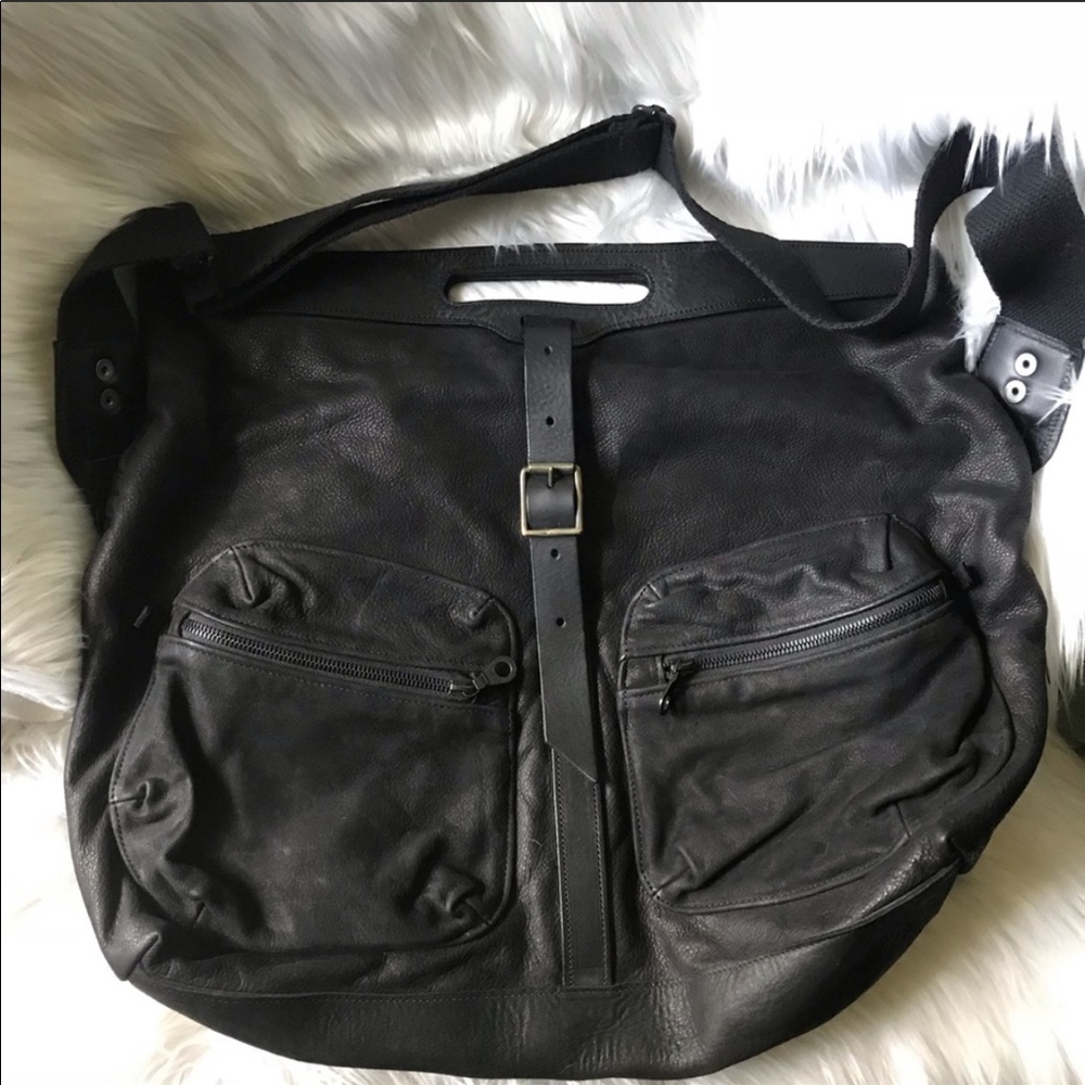 JAS MB Vintage Black Leather Messenger Bag